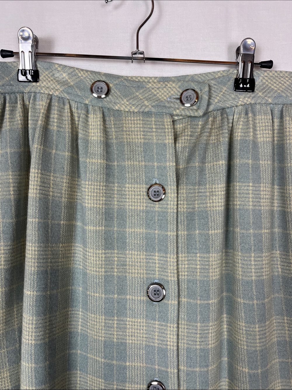 Vintage Dalton 100% Pure Virgin Wool Blue and Cream Button Up Pleated Skirt - Picture 2 of 6